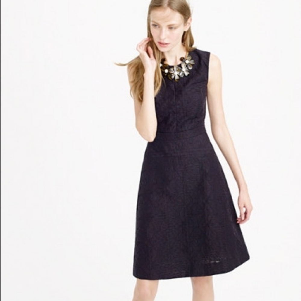 NWT J. Crew Textured Eyelet Jacquard Fit & Flare Black Sleeveless Dress 8